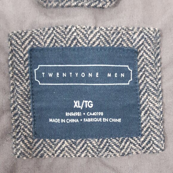 Twenty One Men Wool Blend Flight Jacket Coat XL Chevron Tweed Pockets Dark Brown - Picture 5 of 6